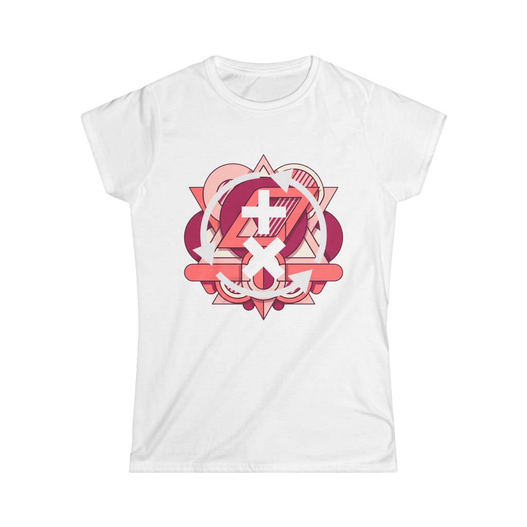 Women's Tee — Pink Geometric Heart & Anchor Crest Graphic