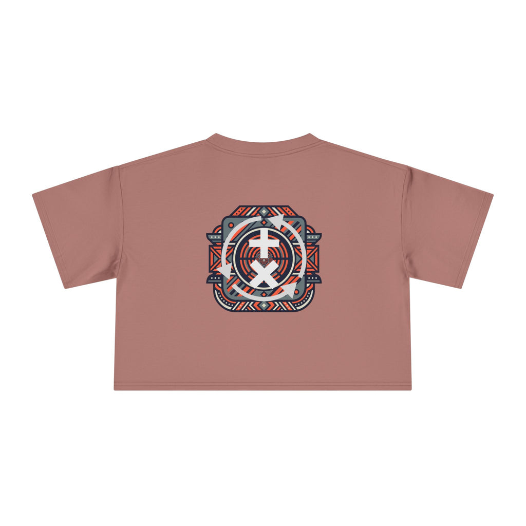 Womens Crop Tee — Geometric Tribal Symbol Crop Top